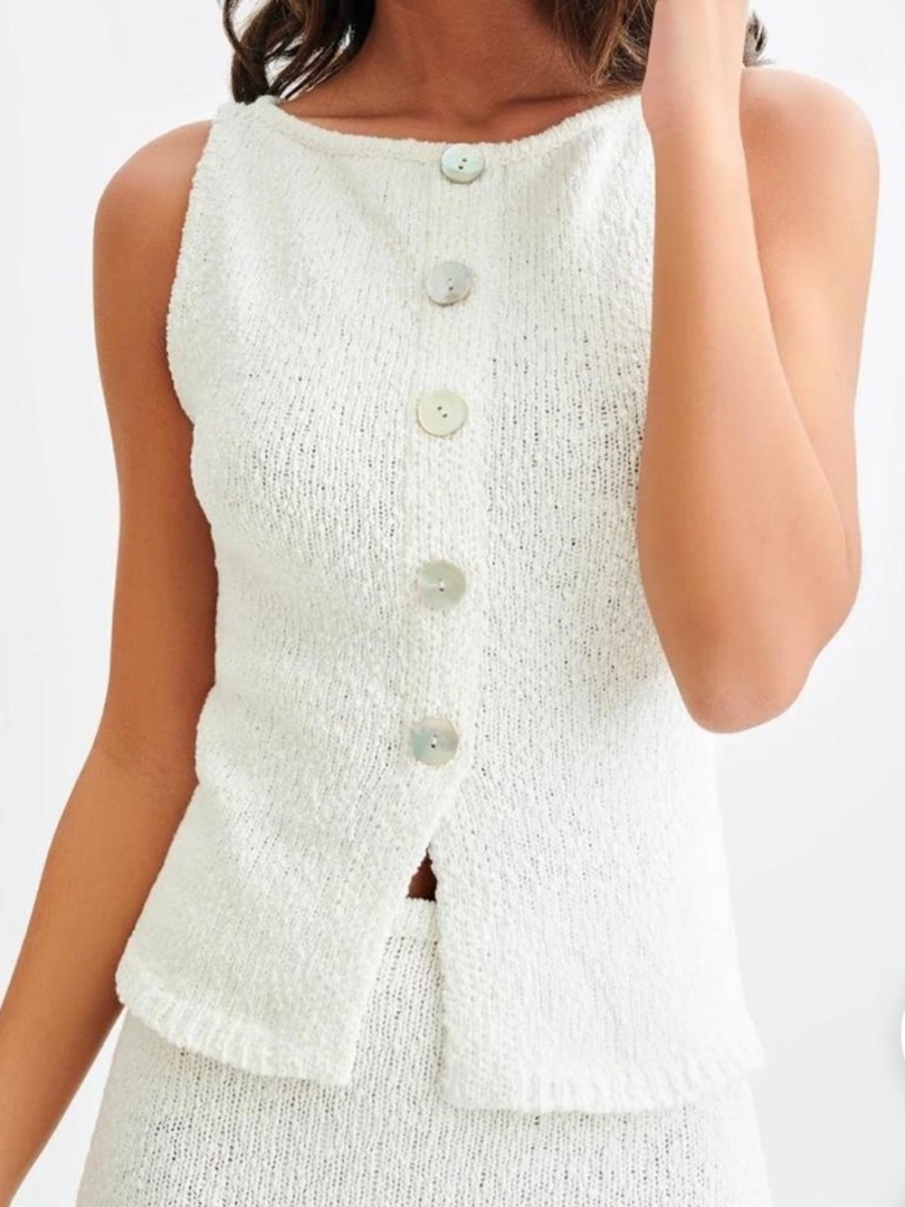 NWT MESHKI Mackie Boucle Longline Vest, White, Medium